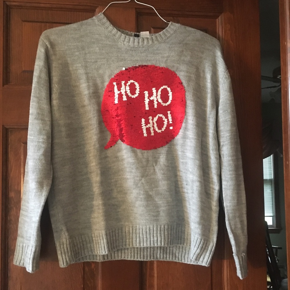 Christmas Flip Sequin Ugly Sweater Grey H&M Santa